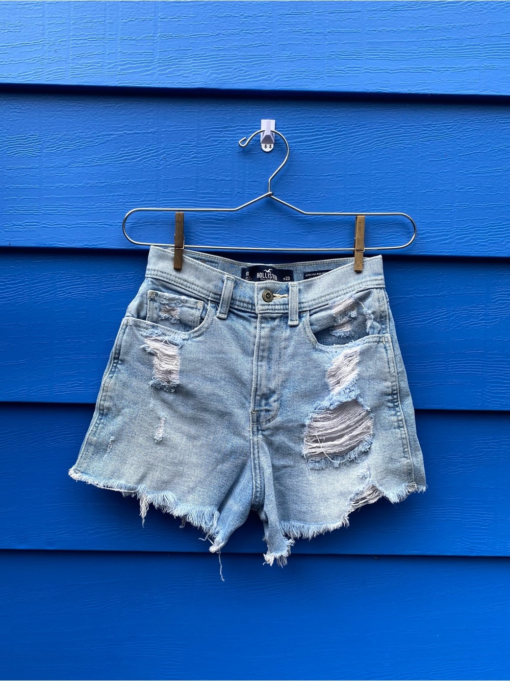 Hollister Light Blue Distressed Denim Cutoff Shorts - Picture 1 of 4